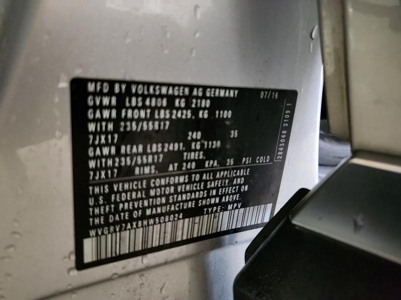 56521856 :رقم المزاد ، WVGRV7AX8HW508024 vin ، 2017 Volkswagen Tiguan مزاد بيع
