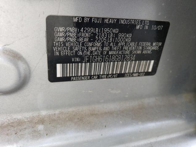 59643863 :رقم المزاد ، JF1GH61618G812834 vin ، 2008 Subaru Impreza 2.5i مزاد بيع