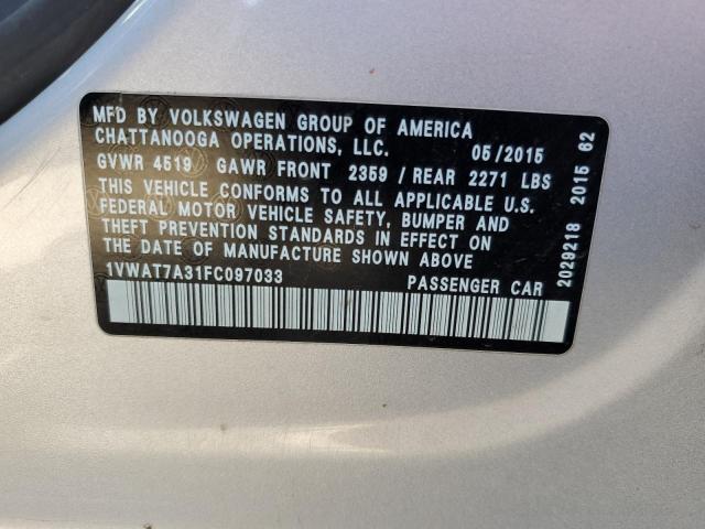58364973 :رقم المزاد ، 1VWAT7A31FC097033 vin ، 2015 Volkswagen Passat S مزاد بيع