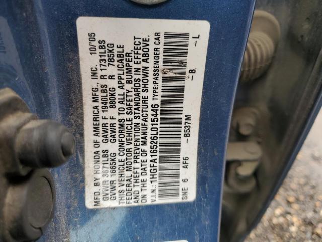 Продажа на аукционе авто 2006 Honda Civic, vin: 1HGFA16526L015446, номер лота: 59010513