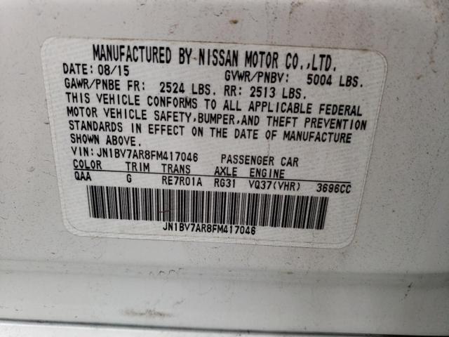 2015 Infiniti Q50 Base მანქანა იყიდება აუქციონზე, vin: JN1BV7AR8FM417046, აუქციონის ნომერი: 60587263
