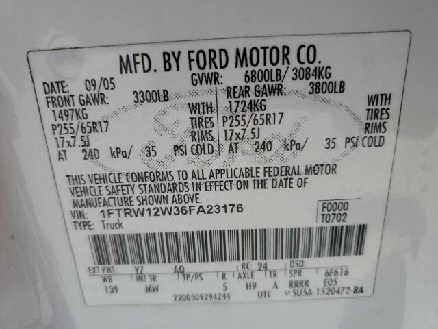 Aukcja sprzedaży 2006 Ford F150 Supercrew, vin: 1FTRW12W36FA23176, numer aukcji: 62228453