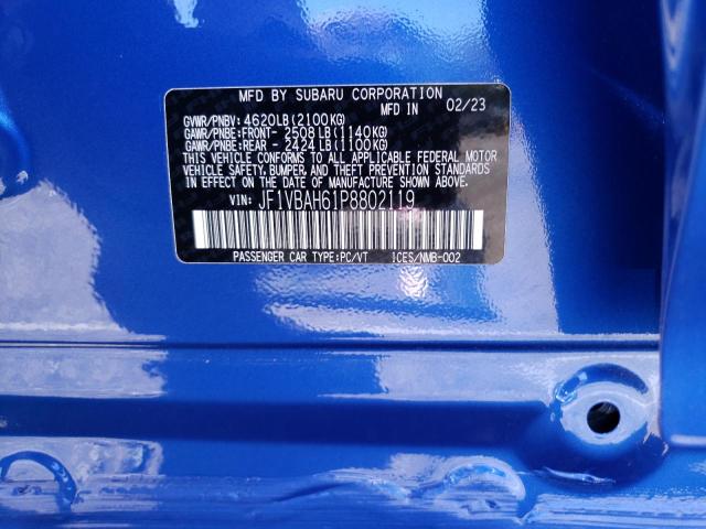 Aukcja sprzedaży 2023 Subaru Wrx Premium, vin: JF1VBAH61P8802119, numer aukcji: 60609933