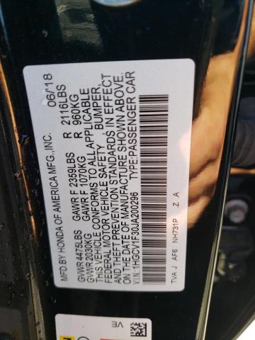 60879643 :رقم المزاد ، 1HGCV1F30JA200296 vin ، 2018 Honda Accord Sport مزاد بيع