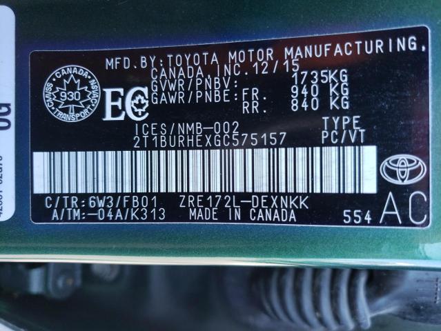 Aukcja sprzedaży 2016 Toyota Corolla L, vin: 2T1BURHEXGC575157, numer aukcji: 59195883