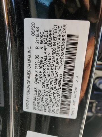 Aukcja sprzedaży 2020 Honda Accord Sport, vin: 1HGCV1F37LA094223, numer aukcji: 58624643