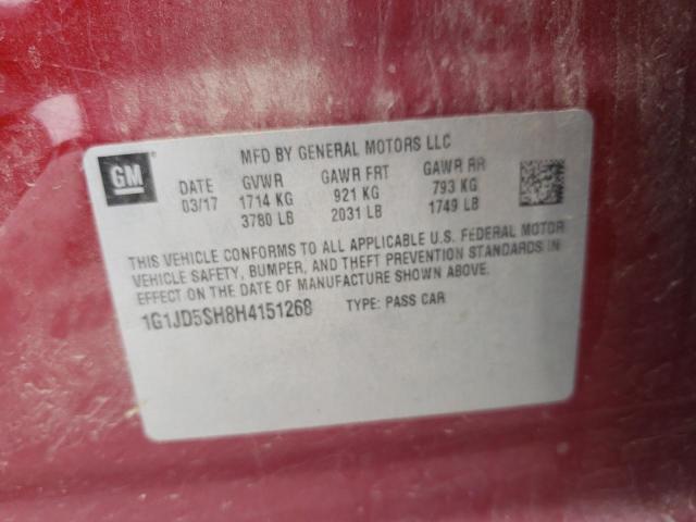 59079883 :رقم المزاد ، 1G1JD5SH8H4151268 vin ، 2017 Chevrolet Sonic Lt مزاد بيع