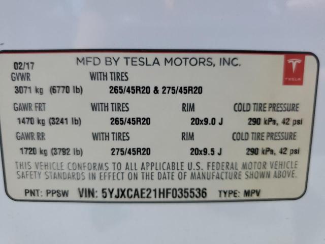 59815453 :رقم المزاد ، 5YJXCAE21HF035536 vin ، 2017 Tesla Model X مزاد بيع
