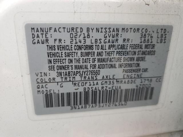 Продаж на аукціоні авто 2018 Nissan Sentra S, vin: 3N1AB7AP5JY276560, номер лоту: 59205863