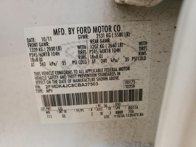 59520923 :رقم المزاد ، 2FMDK4JC8CBA37503 vin ، 2012 Ford Edge Sel مزاد بيع