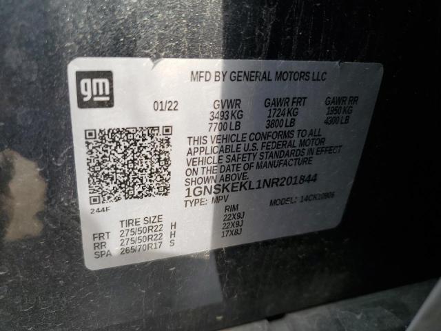 2022 Chevrolet Suburban K1500 Rst მანქანა იყიდება აუქციონზე, vin: 1GNSKEKL1NR201844, აუქციონის ნომერი: 61173763
