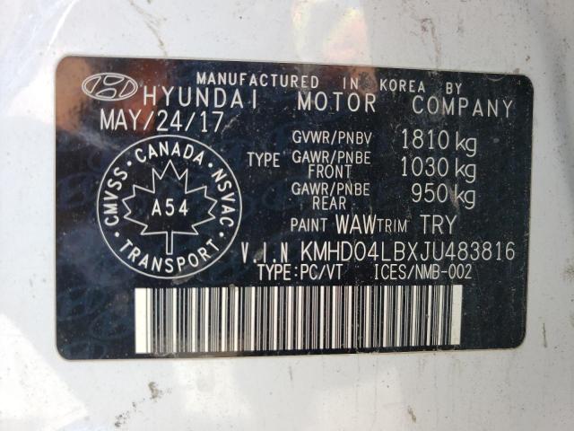 Aukcja sprzedaży 2018 Hyundai Elantra, vin: KMHD04LBXJU483816, numer aukcji: 62231713