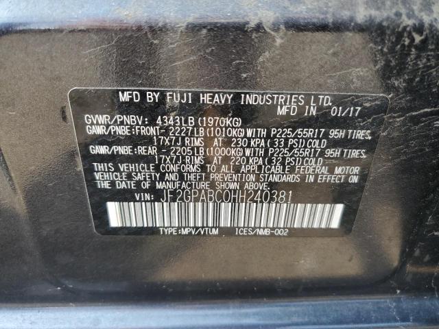 60038443 :رقم المزاد ، JF2GPABC0HH240381 vin ، 2017 Subaru Crosstrek Premium مزاد بيع