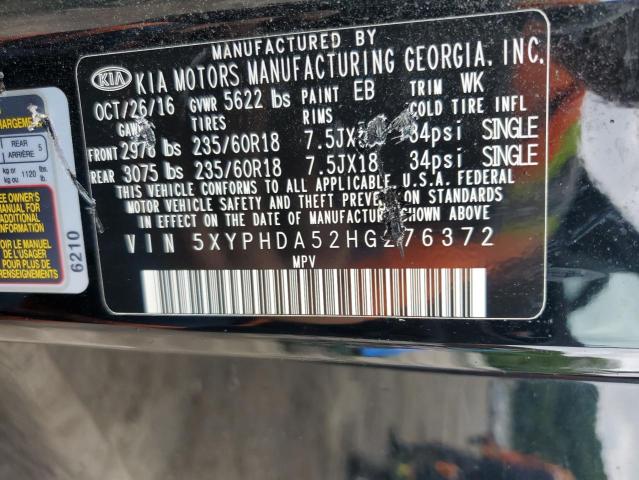 58699983 :رقم المزاد ، 5XYPHDA52HG276372 vin ، 2017 Kia Sorento Ex مزاد بيع