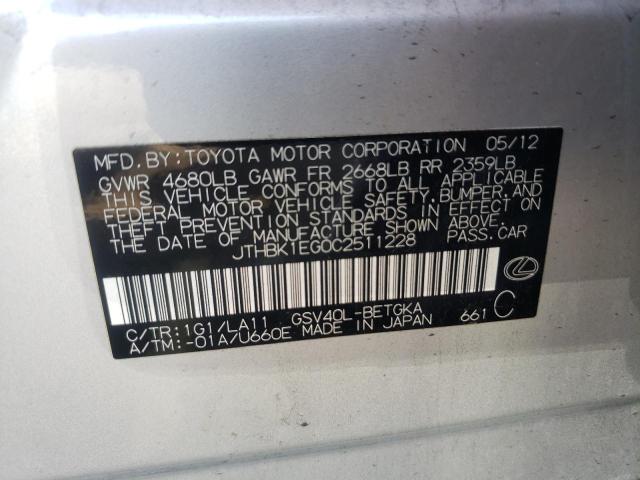 Aukcja sprzedaży 2012 Lexus Es 350, vin: JTHBK1EG0C2511228, numer aukcji: 59733513