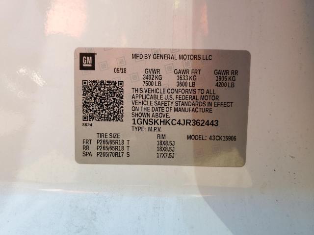 Aukcja sprzedaży 2018 Chevrolet Suburban K1500 Lt, vin: 1GNSKHKC4JR362443, numer aukcji: 61517873