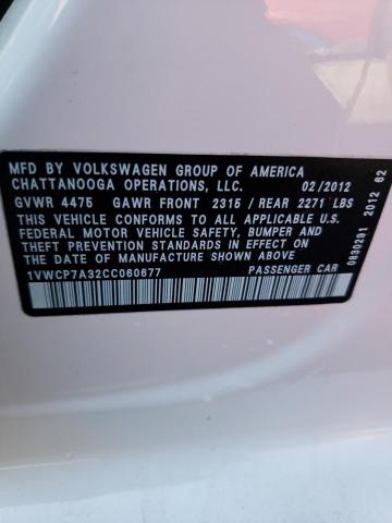 Aukcja sprzedaży 2012 Volkswagen Passat Sel, vin: 1VWCP7A32CC060677, numer aukcji: 60371333