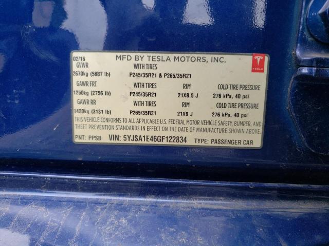 Продаж на аукціоні авто 2016 Tesla Model S, vin: 5YJSA1E46GF122834, номер лоту: 58841443