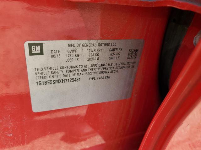 58252323 :رقم المزاد ، 1G1BE5SMXH7125431 vin ، 2017 Chevrolet Cruze Lt مزاد بيع