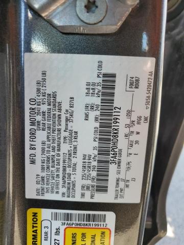 Продаж на аукціоні авто 2019 Ford Fusion Se, vin: 3FA6P0HD8KR199112, номер лоту: 59368113