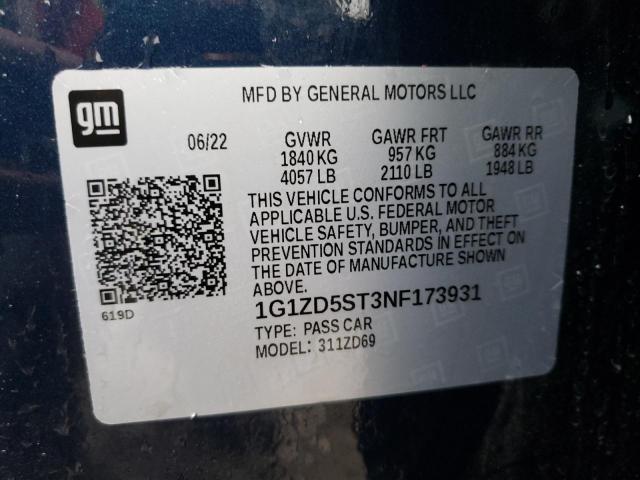 Продаж на аукціоні авто 2022 Chevrolet Malibu Lt, vin: 1G1ZD5ST3NF173931, номер лоту: 59343963