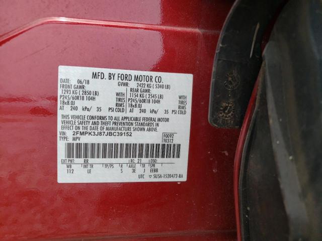 57434103 :رقم المزاد ، 2FMPK3J87JBC39152 vin ، 2018 Ford Edge Sel مزاد بيع