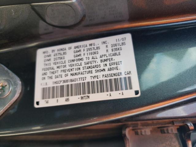 2008 Honda Accord Exl მანქანა იყიდება აუქციონზე, vin: 1HGCP36818A017727, აუქციონის ნომერი: 58277833