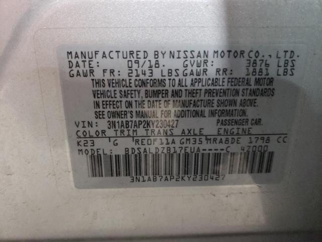 59772443 :رقم المزاد ، 3N1AB7AP2KY230427 vin ، 2019 Nissan Sentra S مزاد بيع