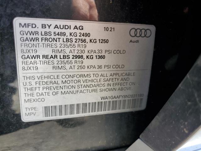 Продаж на аукціоні авто 2022 Audi Q5 Premium, vin: WA1GAAFY8N2031193, номер лоту: 60906214