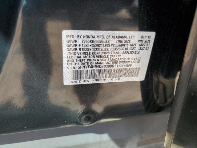 63000284 :رقم المزاد ، 5FNYF4H94CB030961 vin ، 2012 Honda Pilot Tour مزاد بيع
