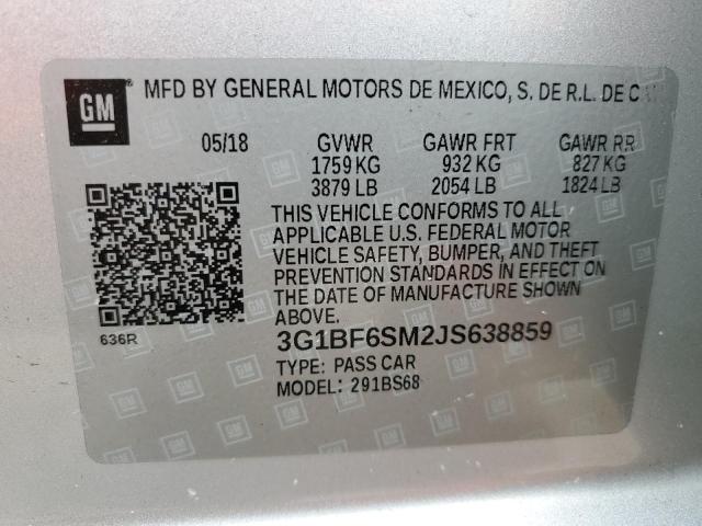 64499674 :رقم المزاد ، 3G1BF6SM2JS638859 vin ، 2018 Chevrolet Cruze Prem مزاد بيع