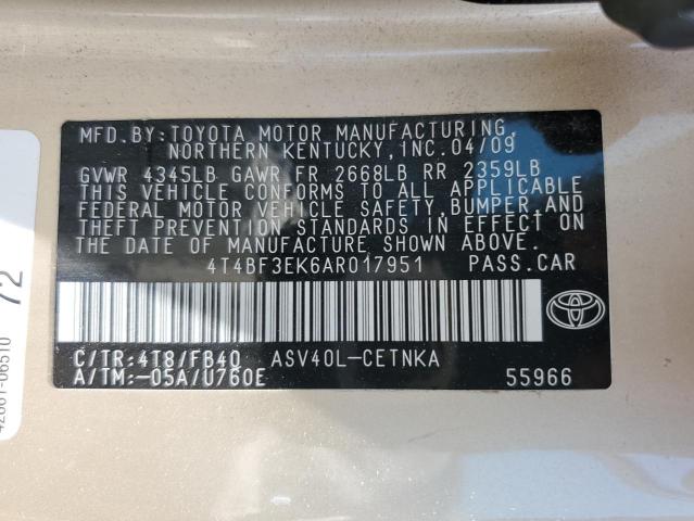 2010 Toyota Camry მანქანა იყიდება აუქციონზე, vin: 4T4BF3EK6AR017951, აუქციონის ნომერი: 61467244