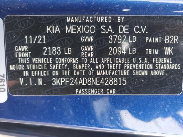 Продаж на аукціоні авто 2022 Kia Forte, vin: 3KPF24AD8NE428815, номер лоту: 63879834