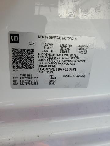 2024 Chevrolet Silverado მანქანა იყიდება აუქციონზე, vin: 1GC4YPEY8RF110581, აუქციონის ნომერი: 61913214