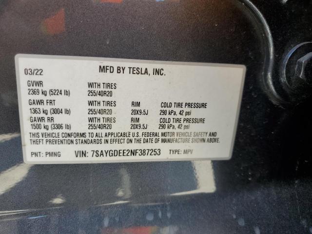 Продажа на аукционе авто 2022 Tesla Model Y, vin: 7SAYGDEE2NF387253, номер лота: 64464744