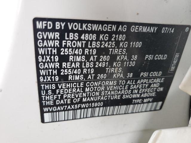 Aukcja sprzedaży 2015 Volkswagen Tiguan, vin: WVGAV7AX5FW015900, numer aukcji: 63663204