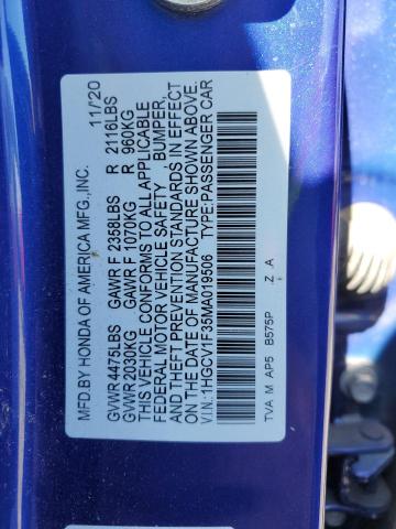 62455354 :رقم المزاد ، 1HGCV1F35MA019506 vin ، 2021 Honda Accord Spo مزاد بيع