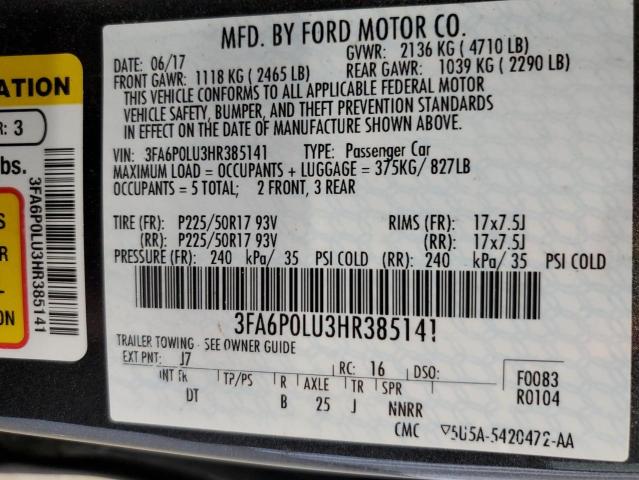 Auction sale of the 2017 Ford Fusion, vin: 3FA6P0LU3HR385141, lot number: 60338384