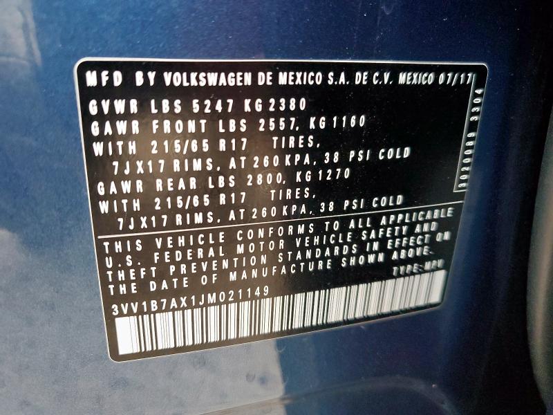 65342265 :رقم المزاد ، 3VV1B7AX1JM021149 vin ، 2018 Volkswagen Tiguan مزاد بيع