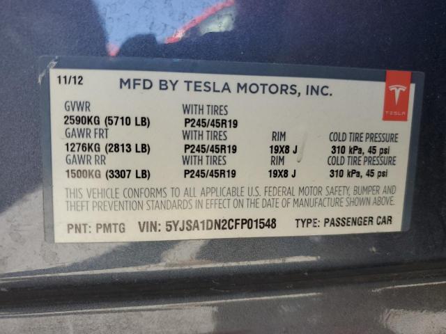 64055135 :رقم المزاد ، 5YJSA1DN2CFP01548 vin ، 2012 Tesla Model S مزاد بيع