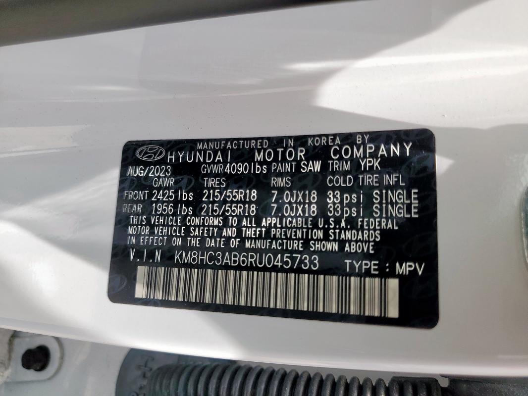 2024 Hyundai Kona Sel მანქანა იყიდება აუქციონზე, vin: KM8HC3AB6RU045733, აუქციონის ნომერი: 65096365