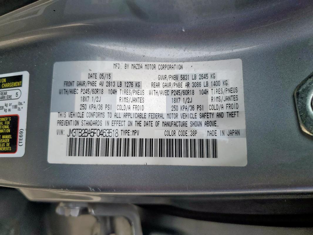 Auction sale of the 2015 Mazda Cx-9 Sport, vin: JM3TB2BA5F0463518, lot number: 65289175