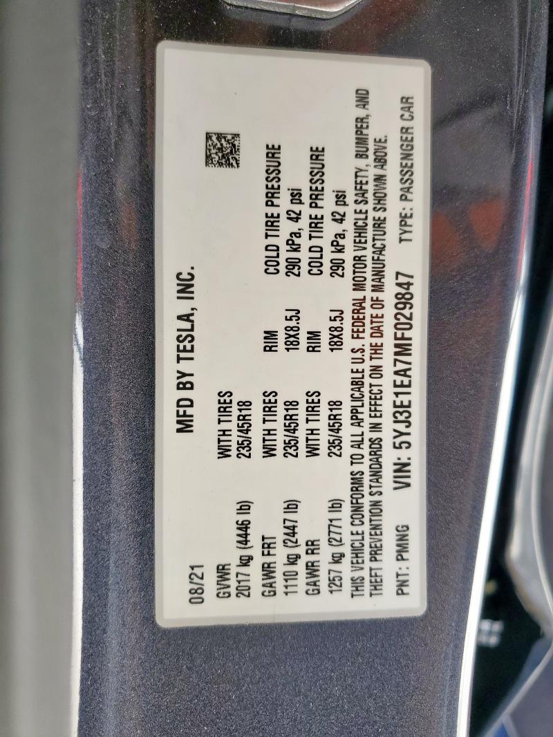 Aukcja sprzedaży 2021 Tesla Model 3, vin: 5YJ3E1EA7MF029847, numer aukcji: 63793175