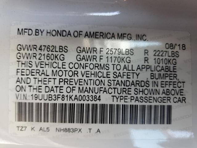 66853935 :رقم المزاد ، 19UUB3F81KA003384 vin ، 2019 Acura Tlx Advanc مزاد بيع
