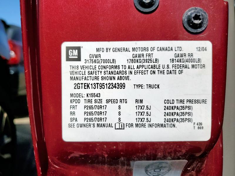 2005 Gmc New Sierra K1500 მანქანა იყიდება აუქციონზე, vin: 2GTEK13T951234399, აუქციონის ნომერი: 65750215