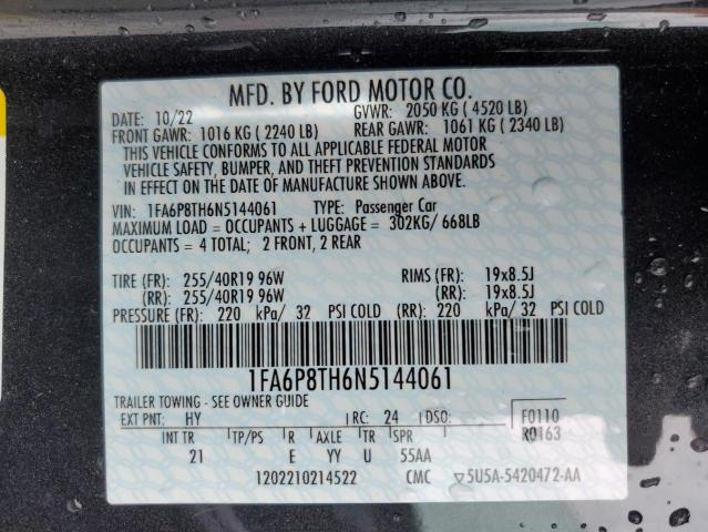64724085 :رقم المزاد ، 1FA6P8TH6N5144061 vin ، 2022 Ford Mustang مزاد بيع