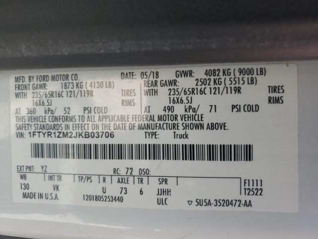 2018 Ford Transit მანქანა იყიდება აუქციონზე, vin: 1FTYR1ZM2JKB03706, აუქციონის ნომერი: 62500985