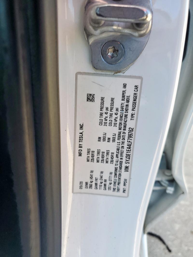 Продажа на аукционе авто 2020 Tesla Model 3, vin: 5YJ3E1EA4LF799762, номер лота: 66020455