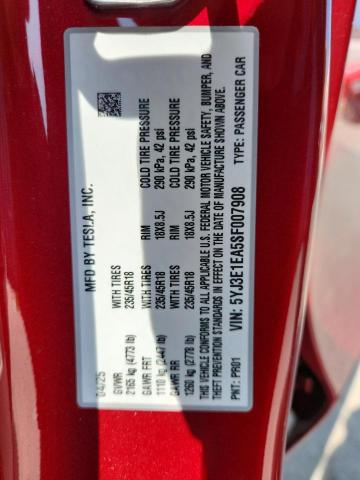 Продажа на аукционе авто 2025 Tesla Model 3, vin: 5YJ3E1EA5SF007908, номер лота: 63615025