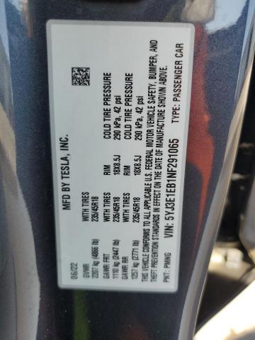 66612105 :رقم المزاد ، 5YJ3E1EB1NF291065 vin ، 2022 Tesla Model 3 مزاد بيع